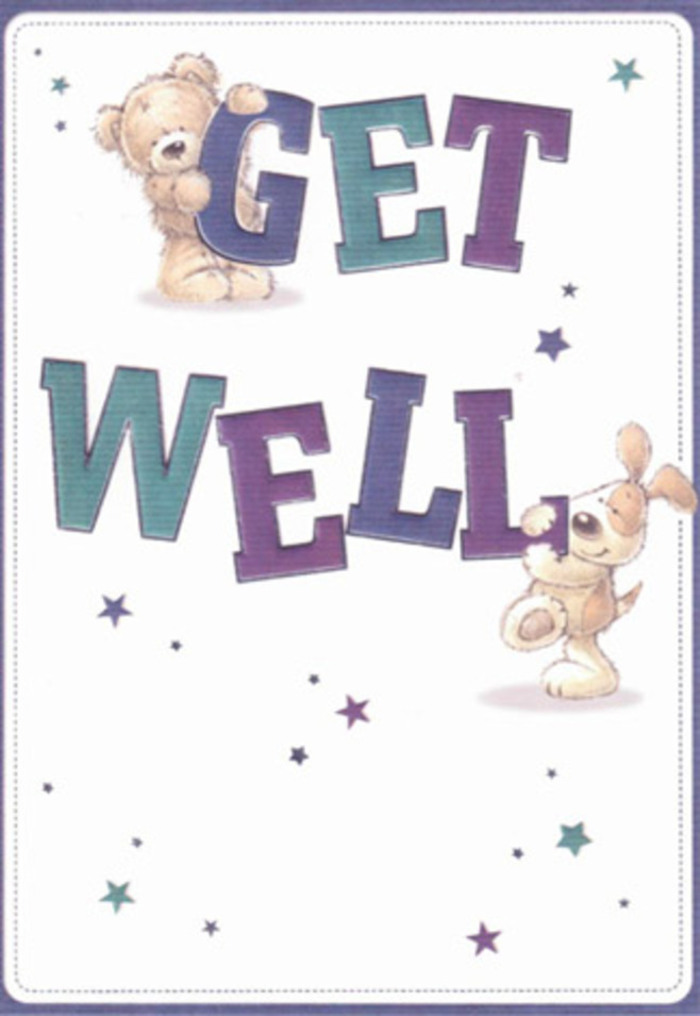 A spirit of gentle encouragement radiates from this get well card, thoughtfully illustrated with a lovable bear and an eager puppy, both set amidst a constellation of twinkling stars. The bear, plush and warm, balances serenely atop the strong curved letters of 'GET,' while the floppy-eared puppy, painted in welcoming earth tones, cozies into the bold 'WELL' below. Rich purples and teals dominate the lettering, echoing the lively hues seen in florists' windows along Kilburn High Road. The stars sparkle against an inviting white backdrop, their bluish and lavender tones lighting up the scene with glimmers of positivity, reminding one of the cheerful flowerbeds at Barham Park. Every aspect of this design evokes tactile comfort-a sense of velvety-soft fur and the gentle warmth of friendship-connecting directly to the emotional care that a Brent florist provides in every handpicked bouquet. Pairing this card with fresh blooms recreates the same sense of reassurance and hope that flows gently through Brent's neighbourhoods, making it a heartfelt gesture for loved ones in times of need.