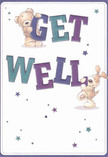 Radiating cheerful support, this get well card features a beaming teddy bear poised confidently above the vibrant 'GET' and a playful puppy snuggled beside the bold 'WELL.' Their expressive, endearing faces shine with a soft optimism that feels perfectly matched to Brent's welcoming spirit. Infused with saturated shades of deep purple and bright teal, the oversized lettering stands out exuberantly against a sunlit white background. Playful starbursts in blues and purples twinkle overhead, creating a whimsical, magical atmosphere reminiscent of community festivals in Wembley. The illustrated fur of both bear and pup appears luxuriously soft-one can imagine their warmth, much like the comforting touch of a fresh bouquet delivered from Brent Flowers. Carefully composed with attention to every brushstroke and hue, this card brings a blend of innocence and heartfelt care, making it a thoughtful companion to any gesture of support for those recovering in the heart of Brent.